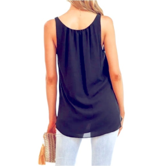 VERONICA M V-Neck Tank Blouse Hi-Low Chiffon Navy Blue XS - Picture 4 of 9